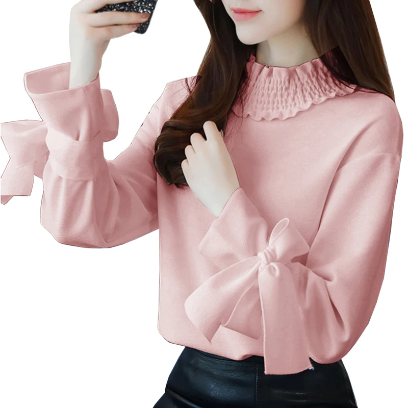 Модная водолазка блузки для женщин тонкая рубашка розовая однотонная элегантная