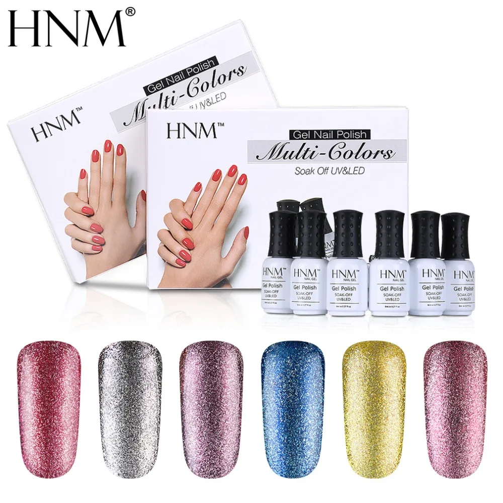 Набор гель лаков HNM 6 шт./компл. набор блестящих УФ для ногтей 8 мл|bling gel polish|gel polishuv