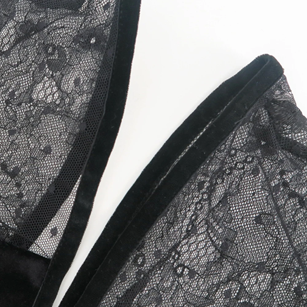 

2019 New Fashion Women Black Full Sleeve Deep V Lace Patchwork Hollow Out Split Vestidos Celebrity Cocktial Party Dress