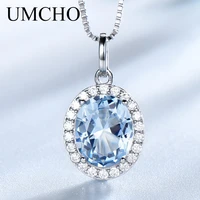 umcho sky blue topaz gemstone pendants necklaces for women 925 sterling sliver oval romantic wedding gift valentines jewelry