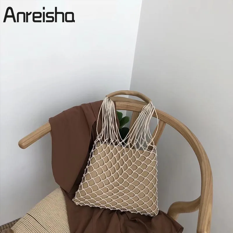 Anreisha 2018 летние женские открытые сумки вязанные на плечо с верхней ручкой для