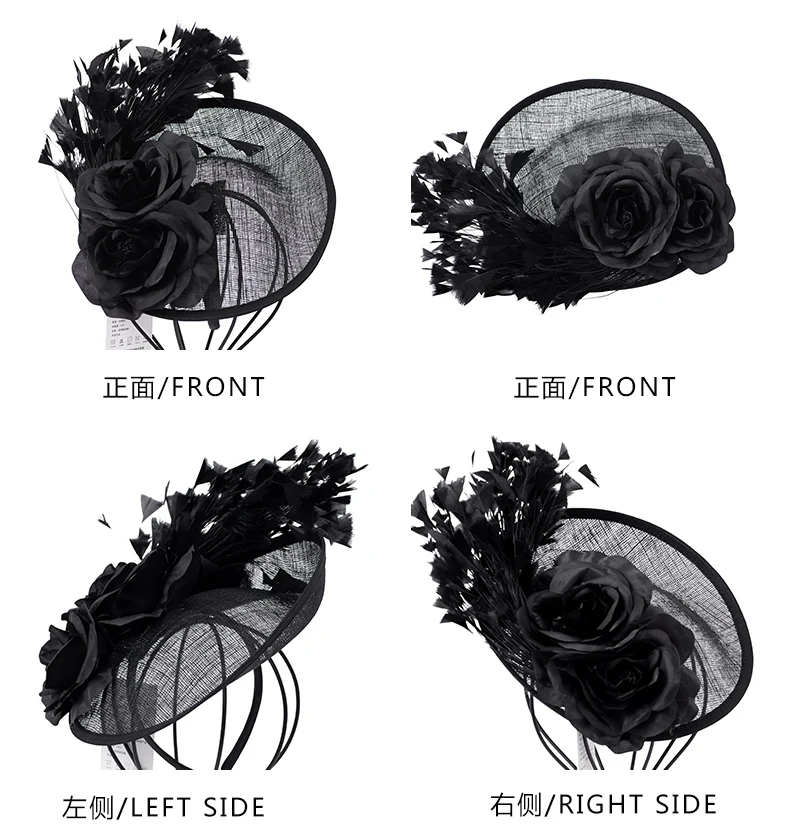 Fedoras Hat Fashion British Royal Ascot Feather Sinamay Fascinator Cap Ladies Wedding Show Hair Accessories Headwear Caps H6615