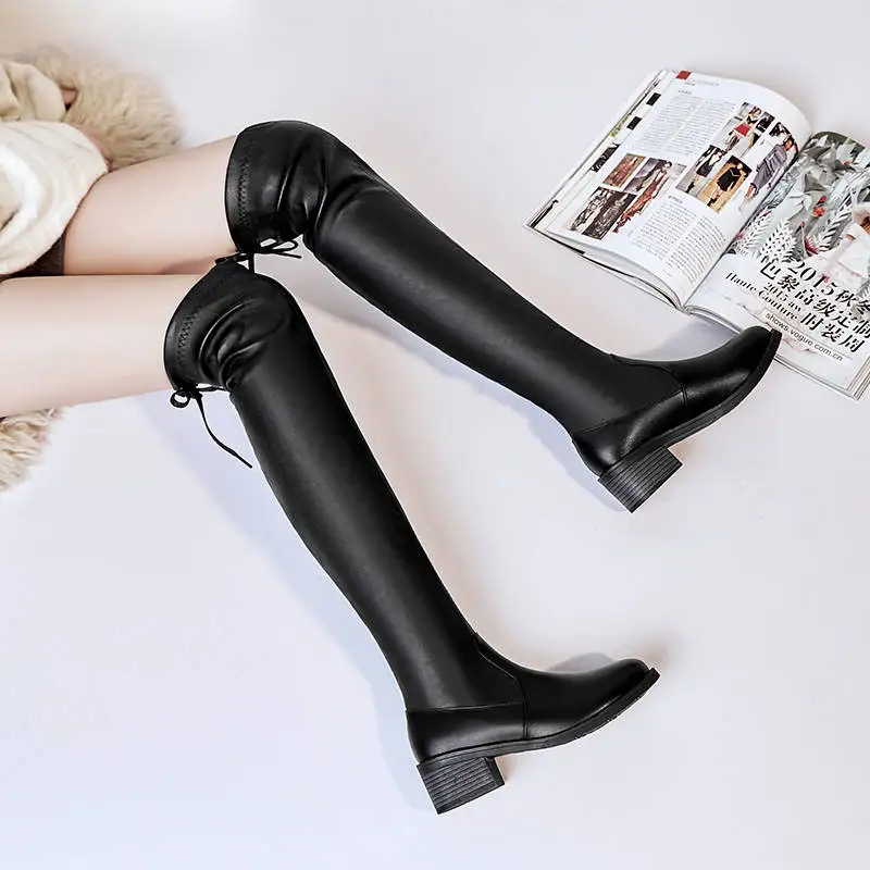 INS/популярные женские ботфорты выше колена модные Бархатные Высокие сапоги в