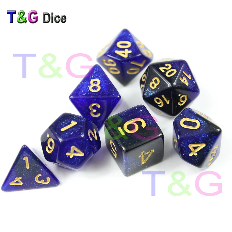 T& G креативная Вселенная Galaxy Dice набор D4-D20 с загадочным Королевский синий микс черный, блестящая пудра ForTRPG, DND настольная игра