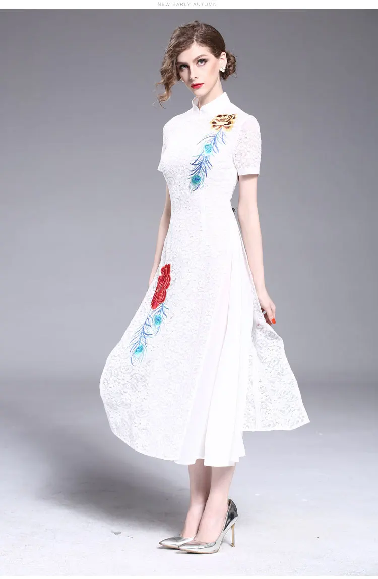 Высокая-конец Floral Summer Женщины Китайский Style Royal вышивка Dress ES элегантный тонкий Lady