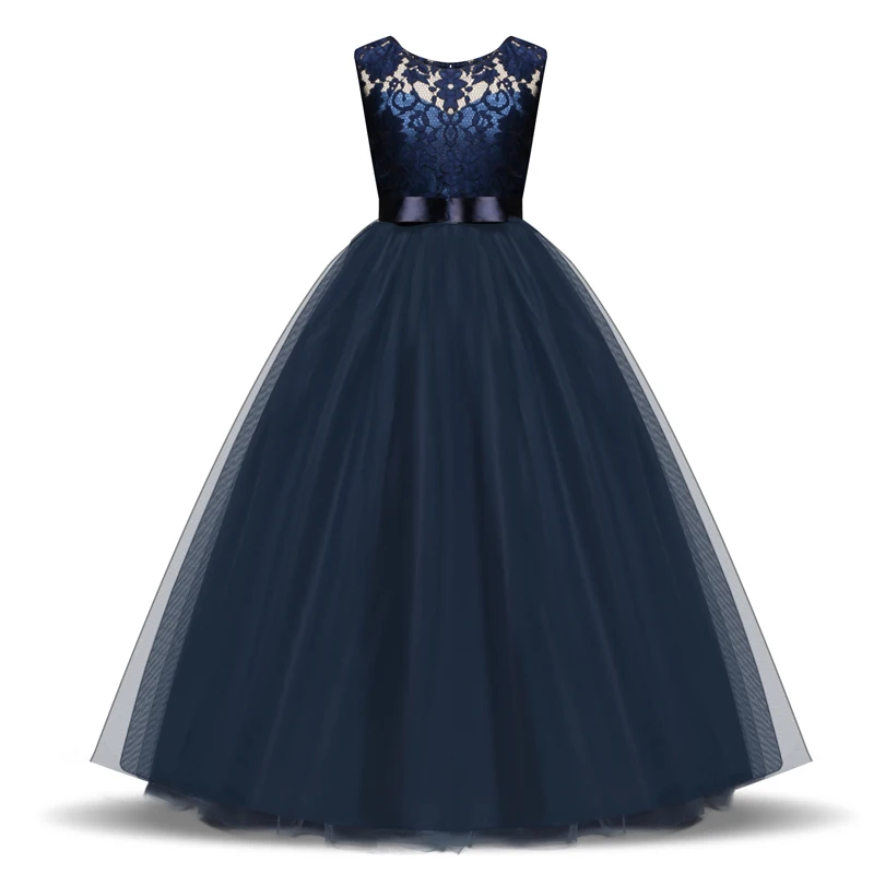 Tulle Lace Long Gown Flower Girl Dresses Retro Sleeveless Kids Dress For Girls Vintage Children's Princess Costume 5-14 Years | Детская