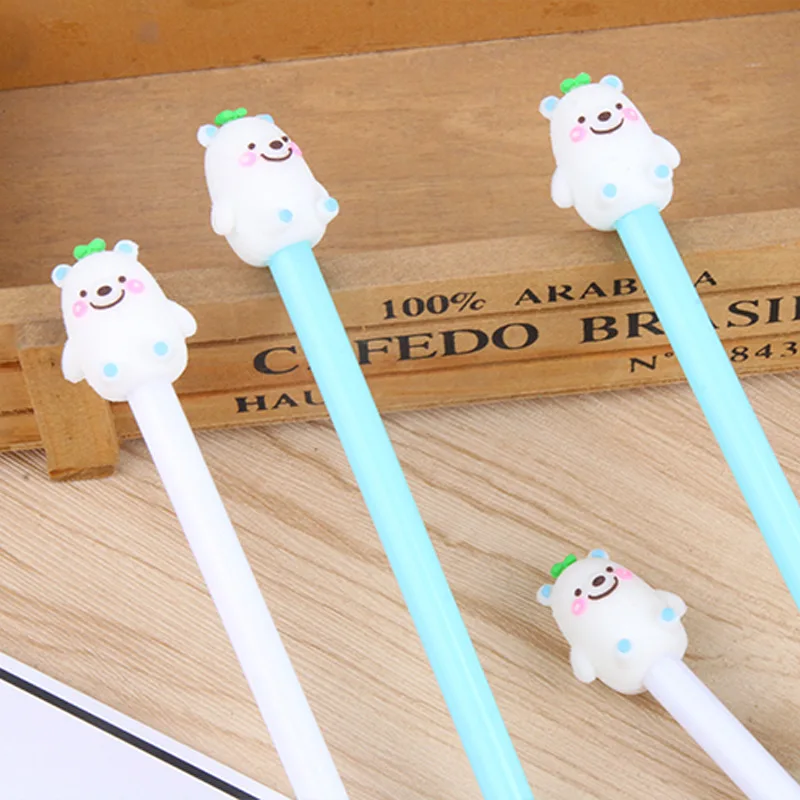 Tanie 24 Sztuk Cartoon Kreatywny Biały Niedźwiedź Pióro Neutralne Mały Niedźwiedź Piszący Neutralny Niedźwiedź Polarny Czarny Długopis Kawaii Szkolne