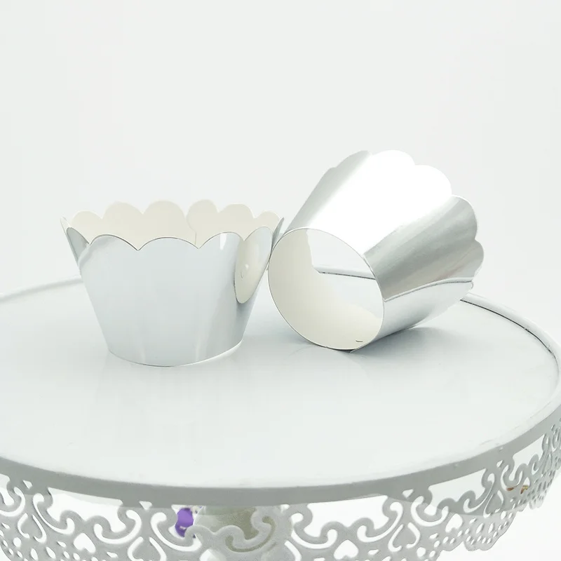 Foil Silver 24 шт., фольга, золото/серебро/красный, обертка для кексов, для выпечки, для кексов, для кексов, на день рождения, свадьбу, для детского душа, вечерние, для украшения торта - Цвет: Foil Silver