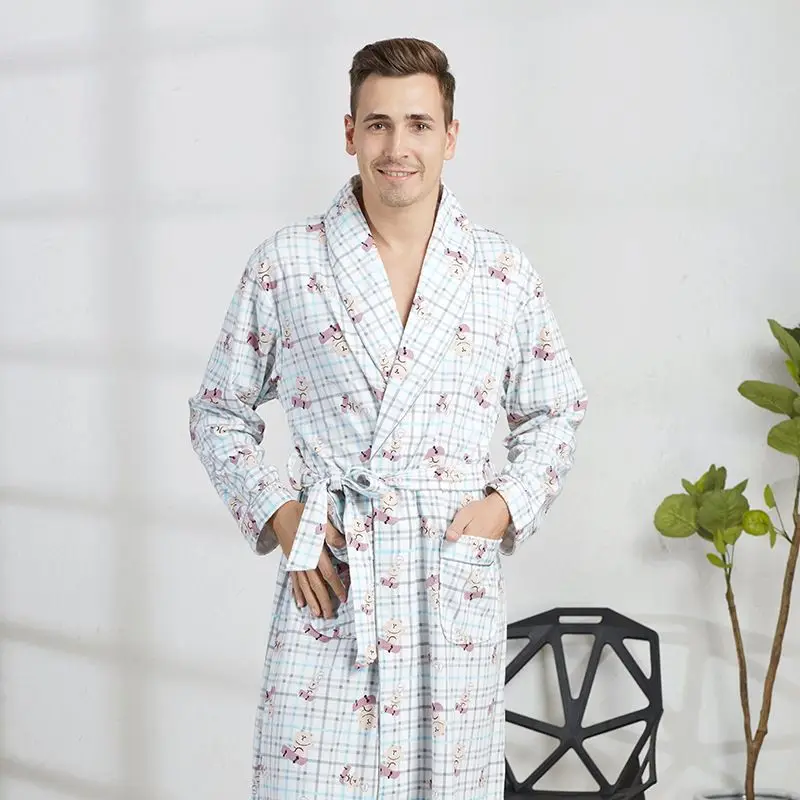 

New Arrival Spring Men V-neck cotton Bathrobe men bathroom spa robe male plus size pajamas Traditional Yukata Sleepwear 050504