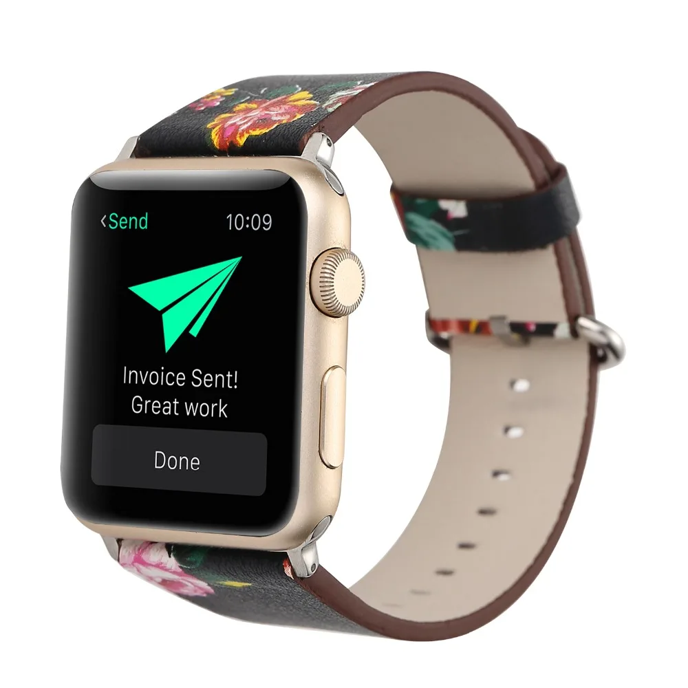 Кожаный ремешок с цветочным принтом для apple watch series 4 3 2 модный браслет сменные