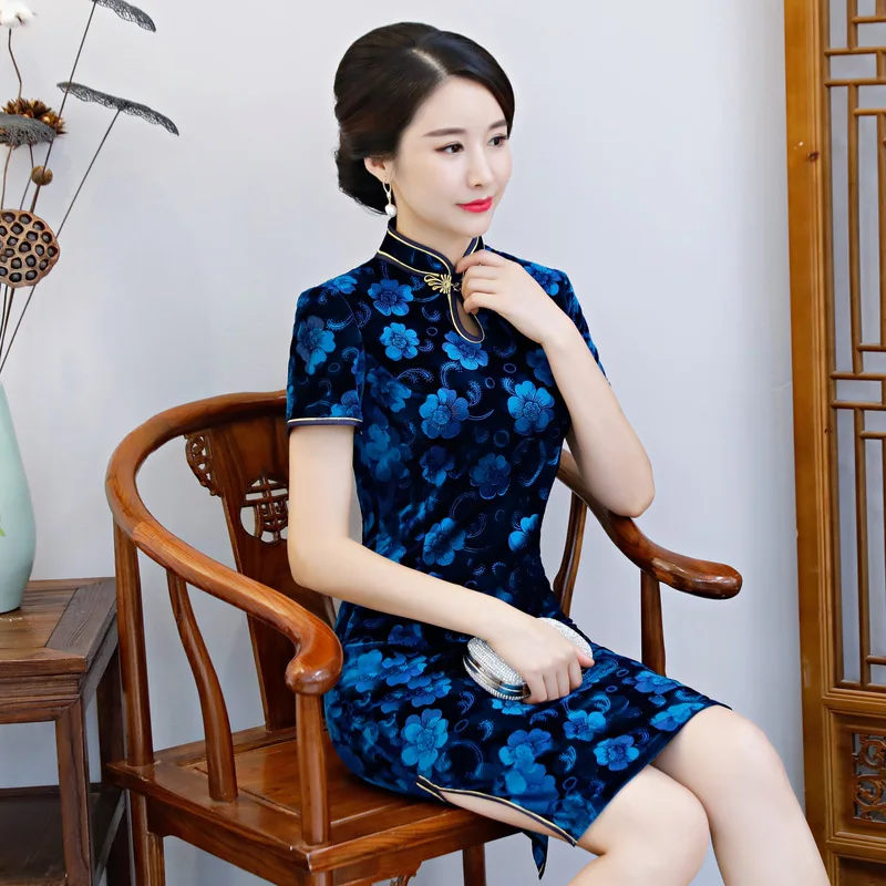 Модные женские туфли 'размеры s и m ini Cheongsam Весна новое поступление китайский Стиль велюр элегантное платье Qipao Vestidos Размеры s m L XL XXL XXXL 4XL