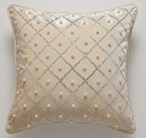 Роскошный чехол для подушки ручной работы Цельный Бежевый с кристаллами