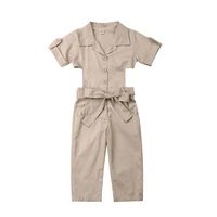 fashion toddler baby kid girl england style jumpsuit kids summer short sleeve show waist overalls trousers casual loose jumpsuit