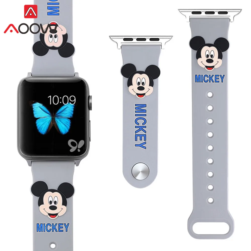 Мягкий силиконовый ремешок для часов Apple Watch 38 мм 42 мм 40 мм 44 мм милый Микки Маус сменный Браслет ремешок для iwatch 1 2 3 4