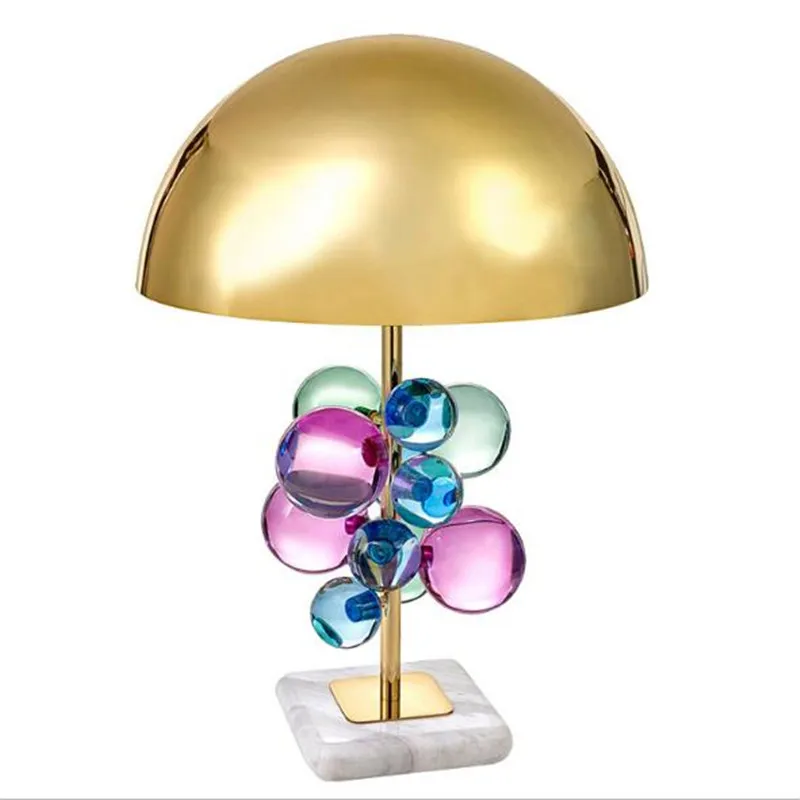 

Post-modern Creative Luxurious Designer Colorful Crystal Golden Metal Marble Table Lamp for Wedding Deco Living Room Bedroom