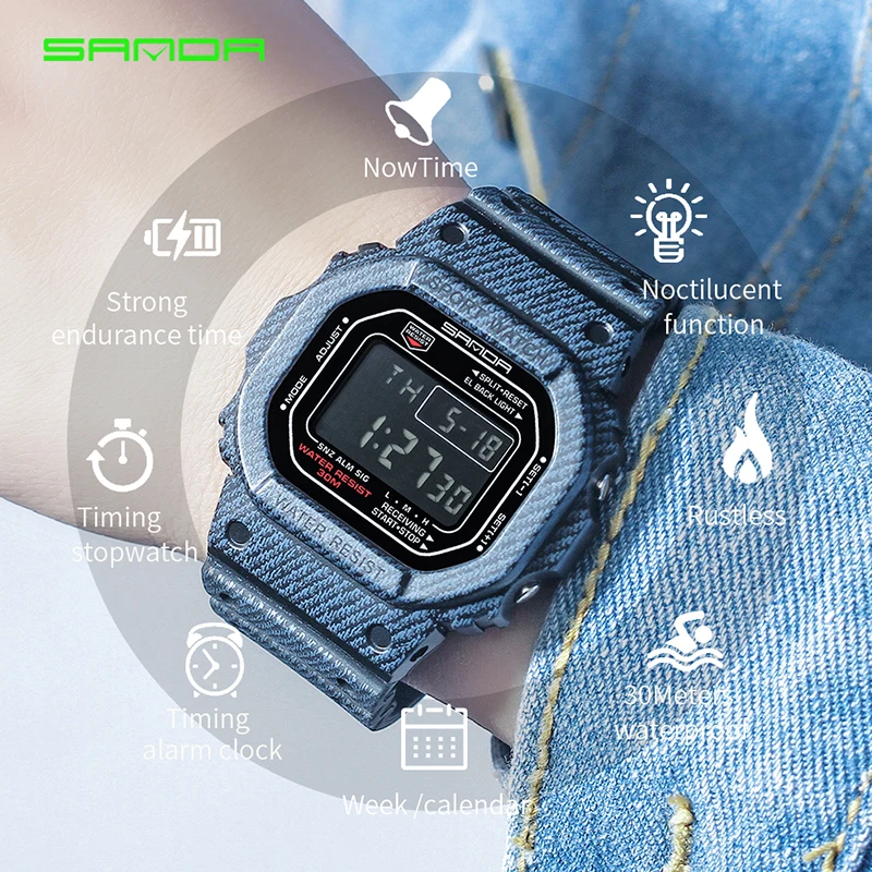 Новинка 2019 спортивные цифровые часы SANDA в стиле G светодиодный мужские