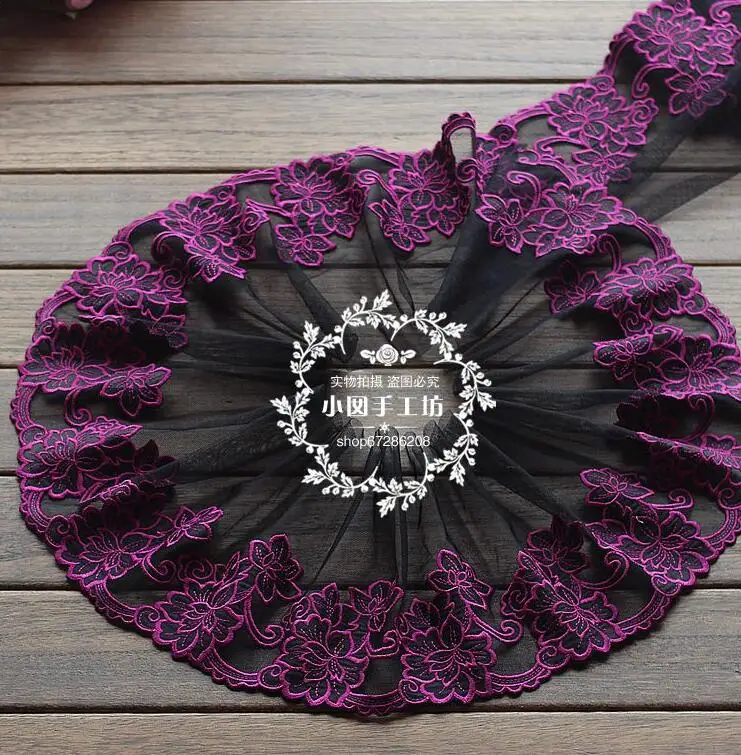 3 ярдов 17 см черная подложка фиолетовая вышивка кружевная сетчатая ткань