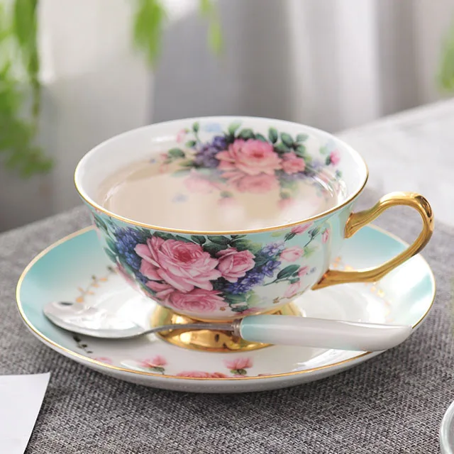 Style E YeFine, керамические чашки для чая и блюдца, чашка для кофе из костяного фарфора с поддоном, фарфоровая посуда для напитков, набор, Прямая поставка - Цвет: Style E