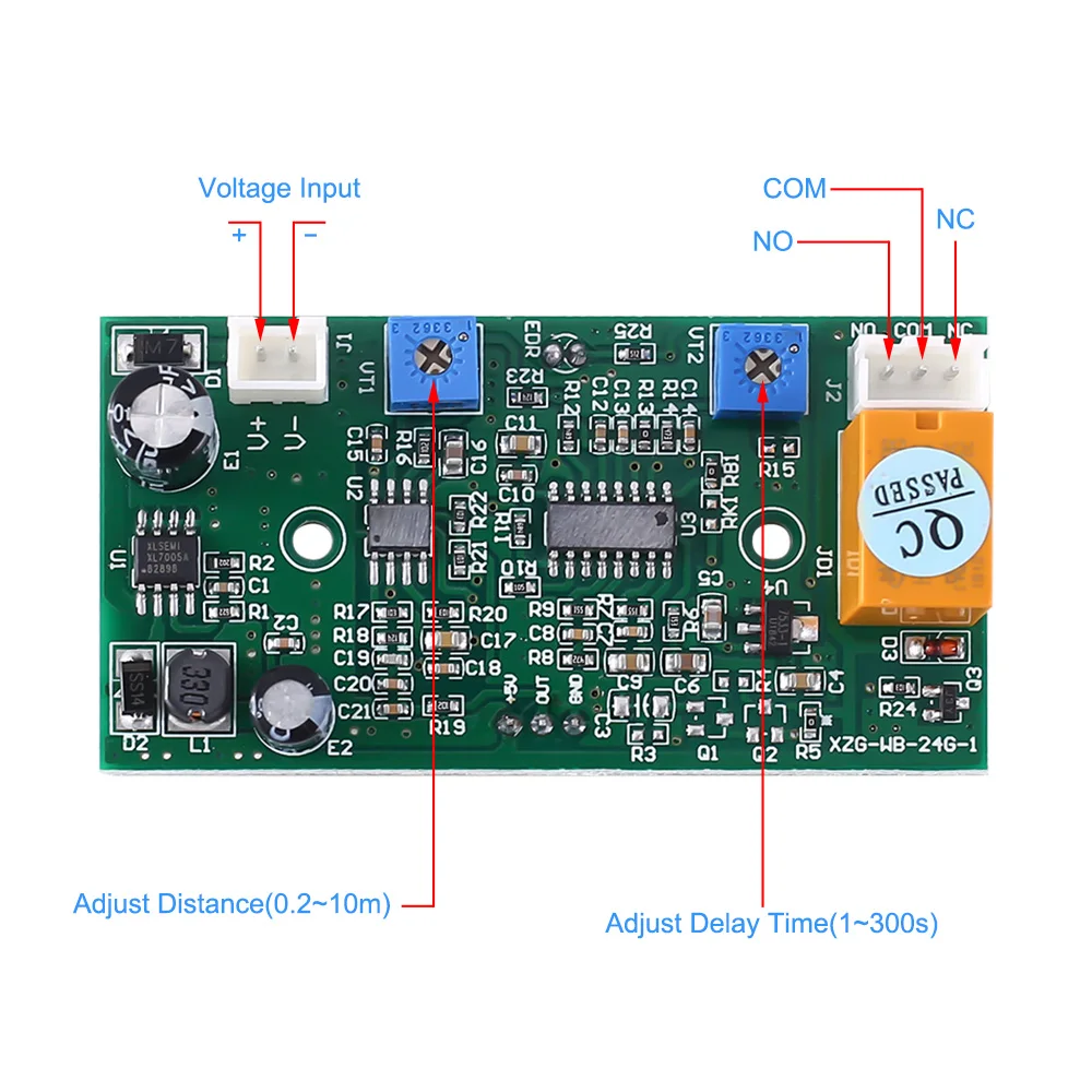 24GHz Microwave Radar Sensor Module Delay Time Sensing Distance Adjustable 24.125GHz