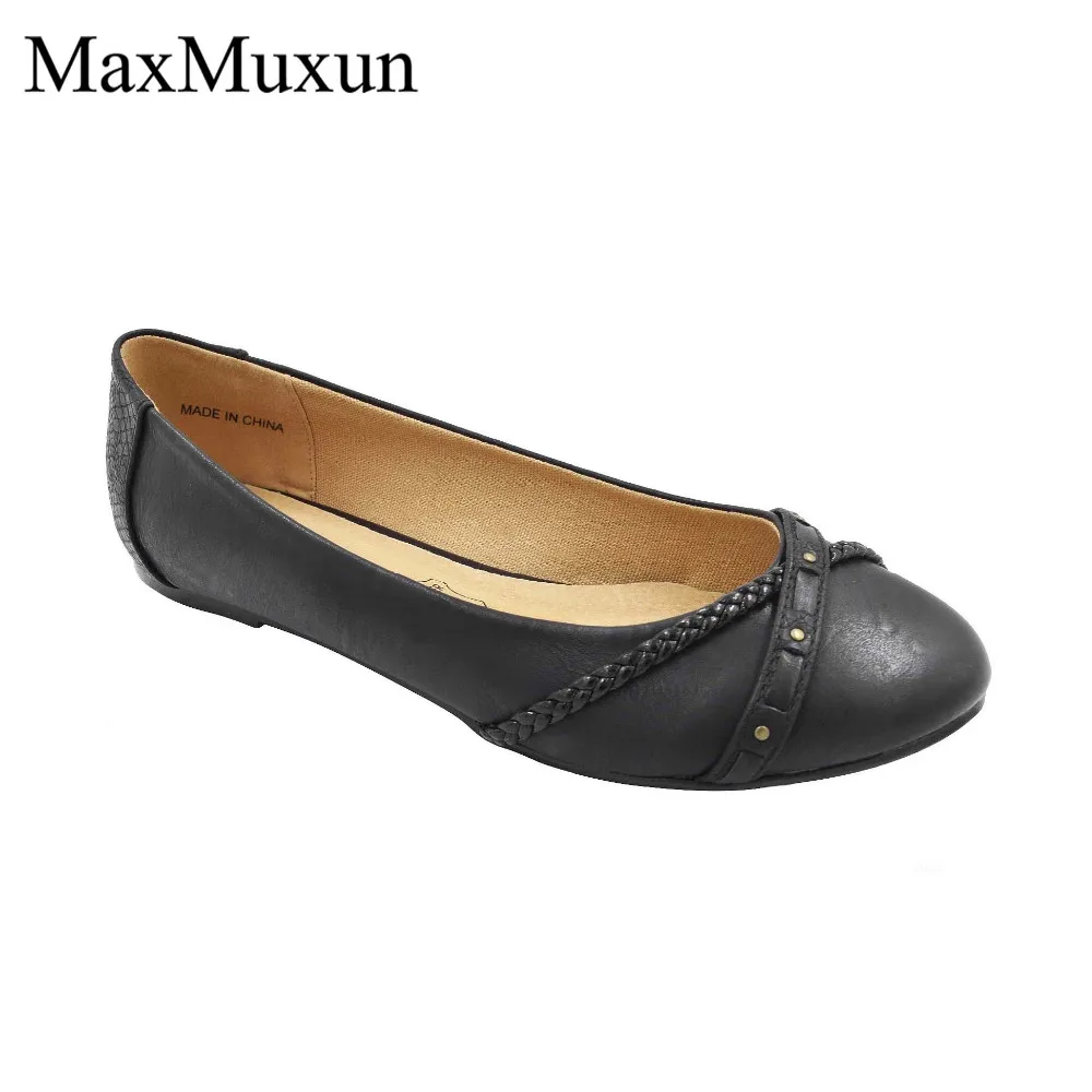 MaxMuxun/Лидер продаж; сезон весна-осень; кожаная обувь; женские балетки на плоской подошве для работы; Модные слипоны; Женские Повседневные балетки; женская обувь