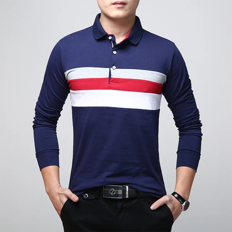 Brand Spring Autumn Polo Shirt Men Long Sleeve Cotton Casual Polos Striped Solid Color Comfortable Top Quality | Мужская одежда