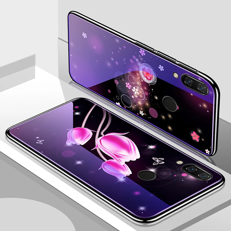2 шт. для huawei P20 lite чехол Мода Мультфильм синий закаленное Стекло задняя крышка