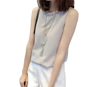 Для женщин Повседневное летняя шифоновая блузка рубашка без рукавов свободные блузки Женский Офисные женские туфли Blusas Топ пляжные для работы Новый Серый