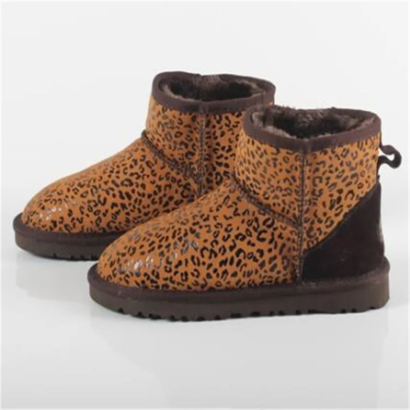 leopard Мужская австралийская зимняя обувь, мужские ботинки, кожаные мужские ботинки, австралийские мини-боты для дождливой погоды, зимние ботинки размера плюс, мех - Цвет: leopard