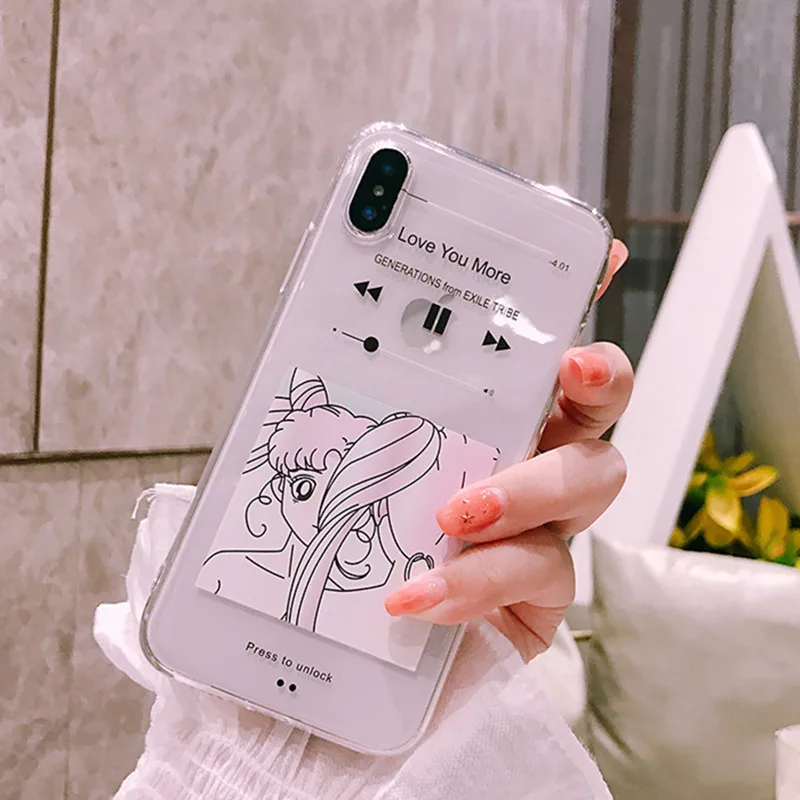 Плеер Сейлор Мун Kawaii чехол для iPhone X XS прозрачные чехлы 7 6 6s 8 Plus Мягкий симпатичный