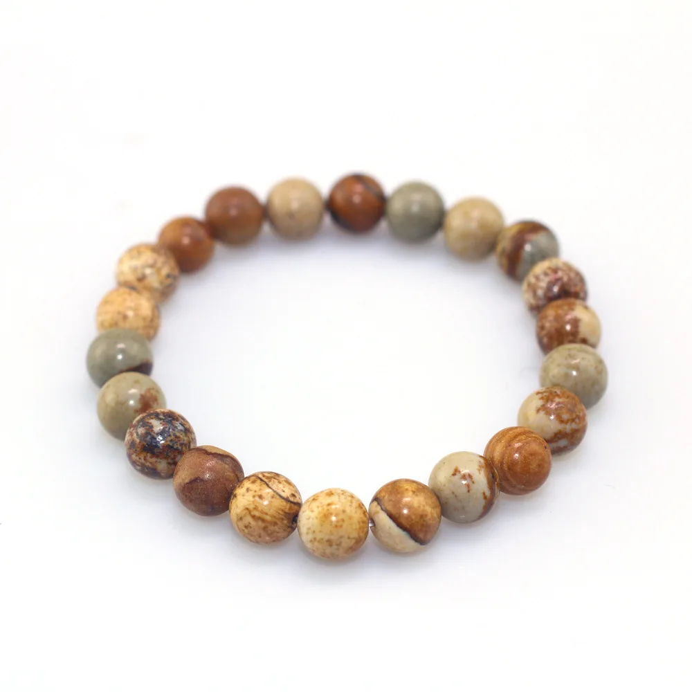 8MM Picture Jasper Stone Couple Beaded Bracelet Single Circle Unisex Natural for Women | Украшения и аксессуары