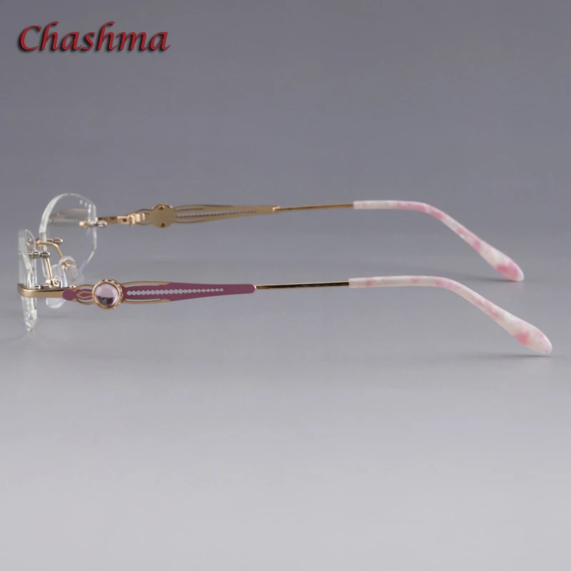 

Women Rimless Titanium Diamond Trimmed Prescription Glasses Frame Para Oculos De Grau Feminino Transparent Lenses Spectacles