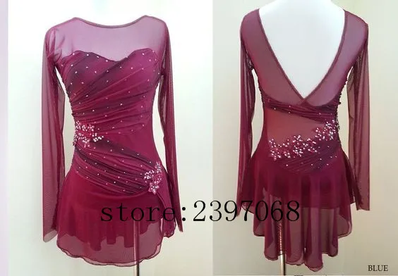 Ice Skating Dresses Women Competition Ice Skating Clothing Pink Girls Custom Ice Skating Clothing  Wine Red Free Shipping B429