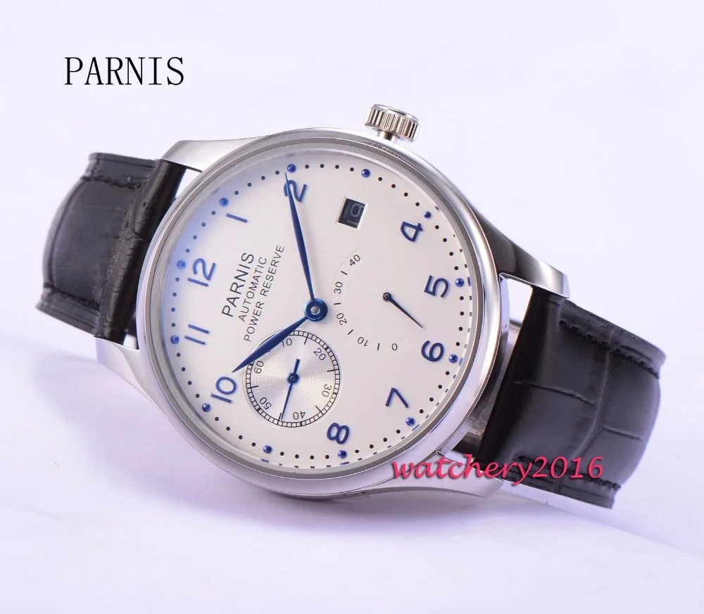 Мужские часы Parnis с белым циферблатом и регулировкой даты 43 мм|watch men|watch men watchwatch watch