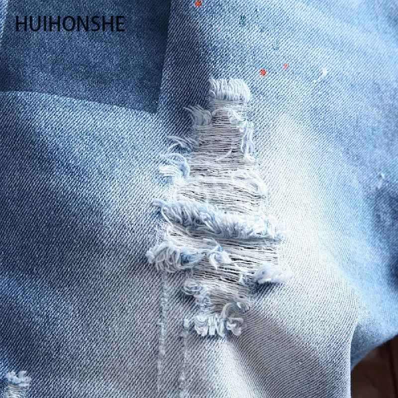 HUIHONSHE новые мужские джинсовые шорты большого размера с дырками короткие джинсы