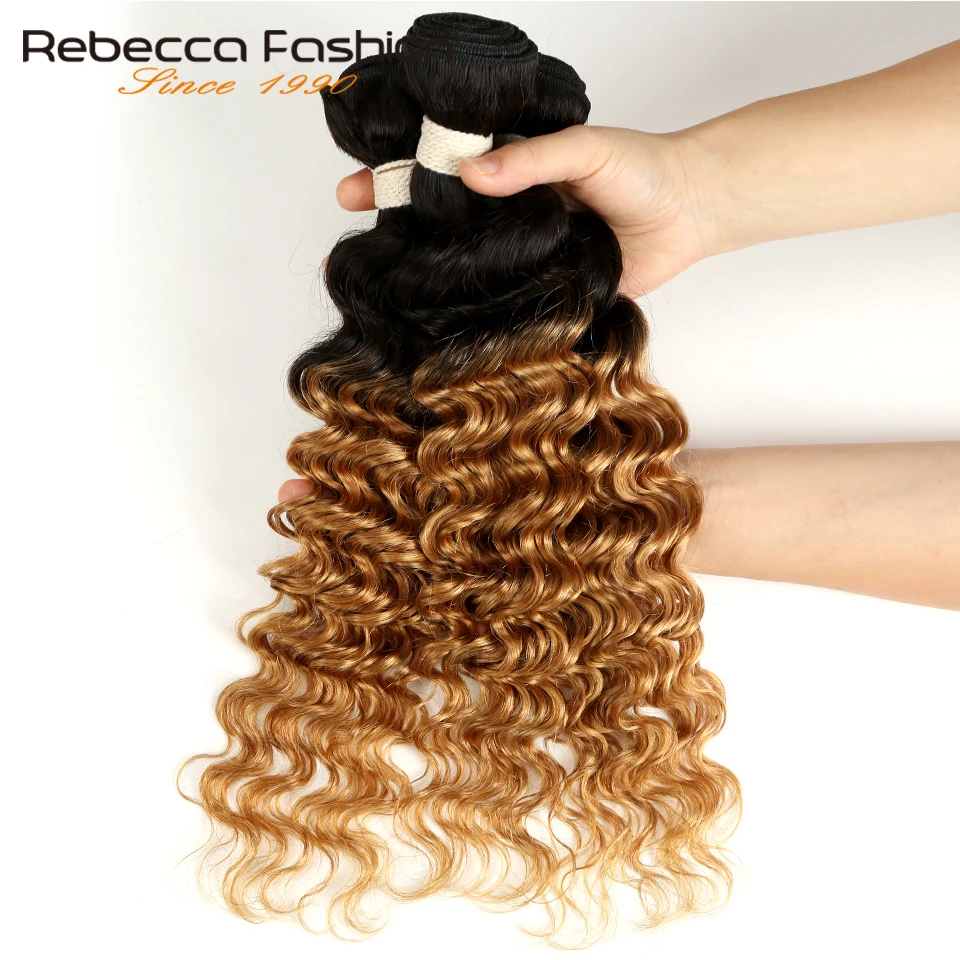 Rebecca Ombre Перуанские Глубокая Волна пряди 3/4 шт Remy 2 тона цвет T1B/27# T1B/30# T1B/99J# человеческие пряди волос