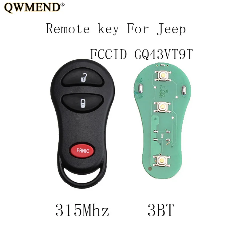QWMEND 2 шт. * 315 МГц для Jeep GQ43VT9T дистанционный брелок Grand Cherokee 1998 1999 2000 2001 2002 2003 2004