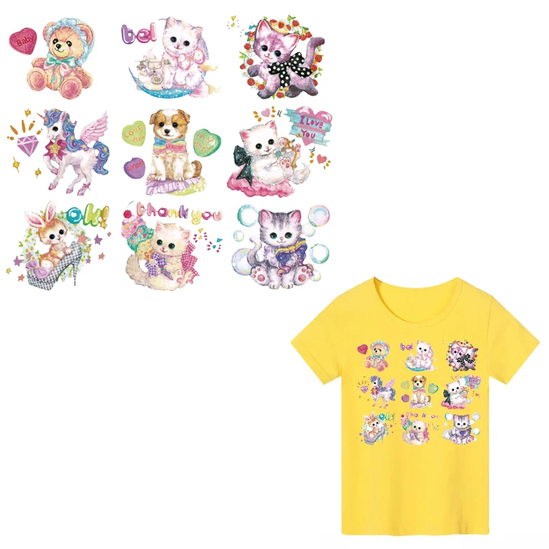 

Dog Set of Patch Iron-on Clothes Cute Animal Unicorn Thermo Transfer for Clothes Sticker Children DIY T-shirt Washable Badges E