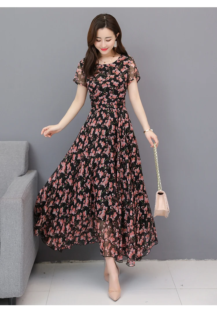 Цветочные шифоновые Boho летние миди-платья винтажные 3XL плюс размер пляжный Макси-сарафан с принтом элегантные женские облегающие вечерние платья
