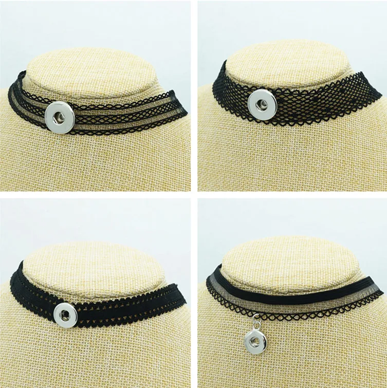 Fashion Black Lace Sexy Collar Choker Funky trendy snap necklace 33cm fit 12MM/18MM buttons jewelry wholesale | Украшения и