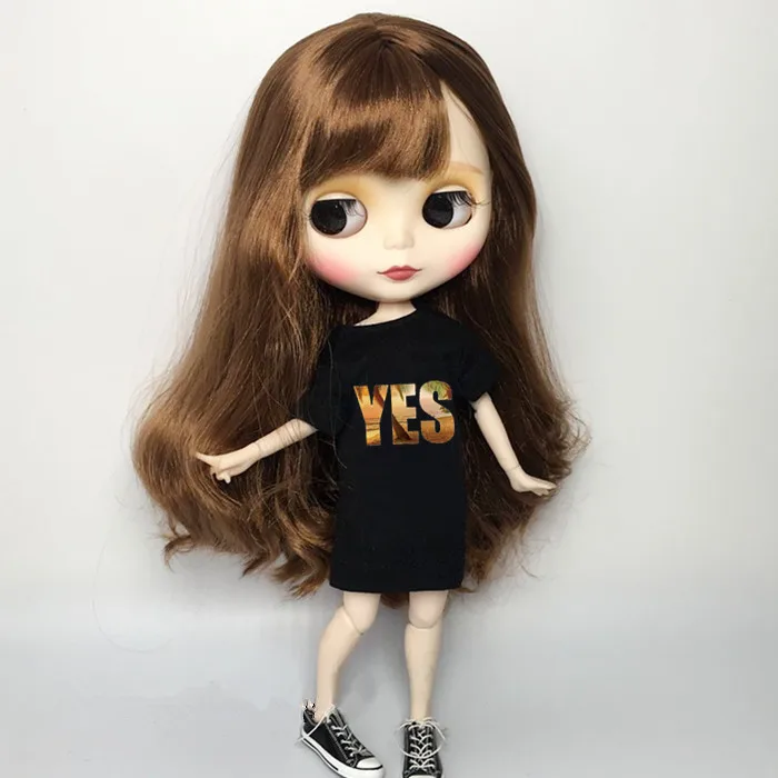 1 шт. Модная Одежда для кукол Blyth черная футболка с надписью одежда pullip Momoko obistu licca