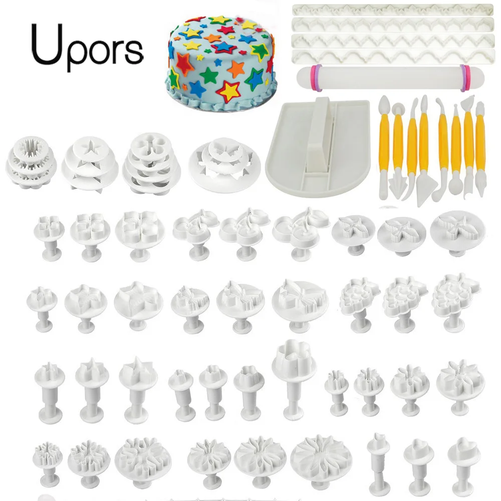 

UPORS 68PCS Fondant Cake Decorating Tools Biscuit Cookie Cake Design Moulds Fondant Flower Molds Sugarcraft Plunger Cutter