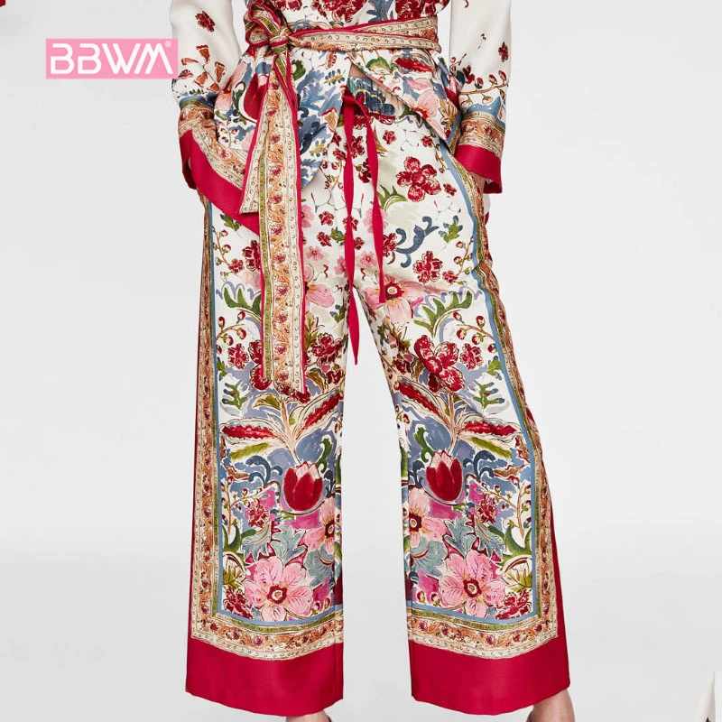 

Women's 2018 summer new fashion positioning printing wide leg pants loose bandwidth casual female pants