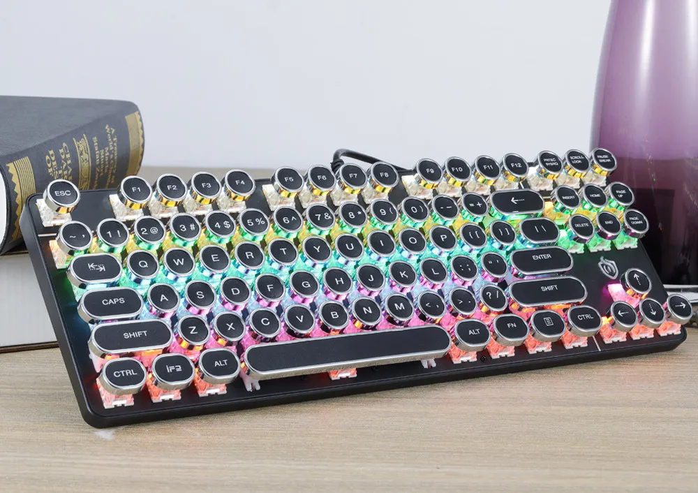 VOBERRY кабель 87 клавиш панк светодиодный Подсветка USB Механическая металлическая игровая клавиатура для работы за компьютером, в ретро стиле, клавиатура