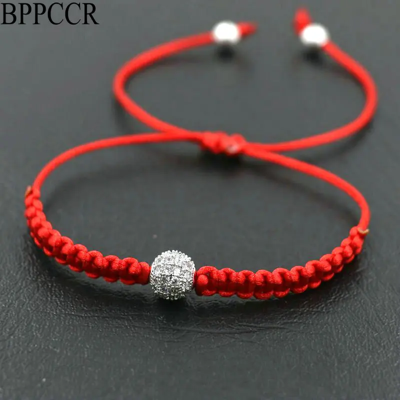 BPPCCR серебристый циркониевый хрустальные шары повезло браслет Красная Нить