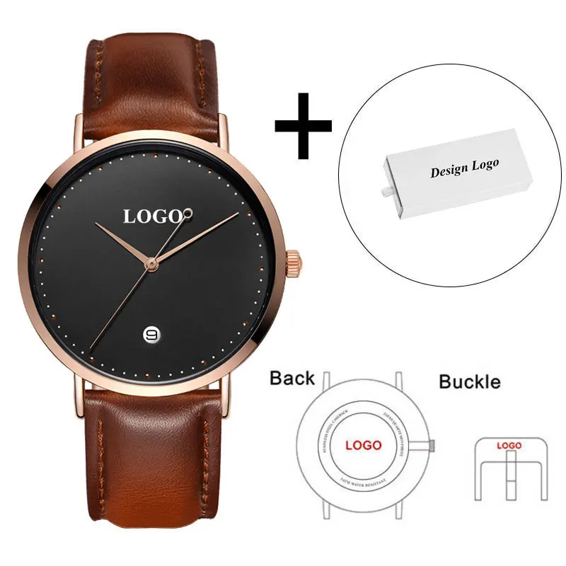Custom Watch and Box CL026 черный розовое золото построить бренд свой собственный часы пользовательский дизайн OEM логотип печатных часы мужские наручные Календарь минималистичные часы - Цвет: Custom Watch and Box