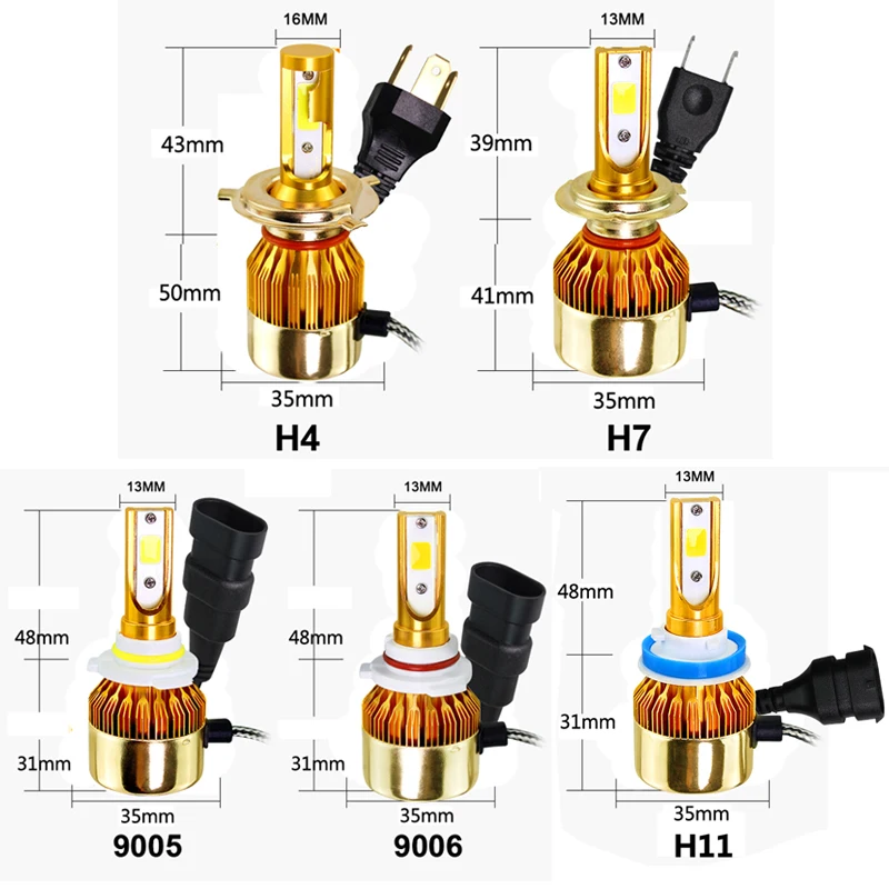 Бэдж светодиодный C6 светодиодный H7 H4 светодиодный H1 H8 H9 светодиодный H1 HB3 HB4 H3 9005 9006 72W фары для 8000LM 6500K 5000K 8000K 12V авто фары COB Туман светильник лампочка