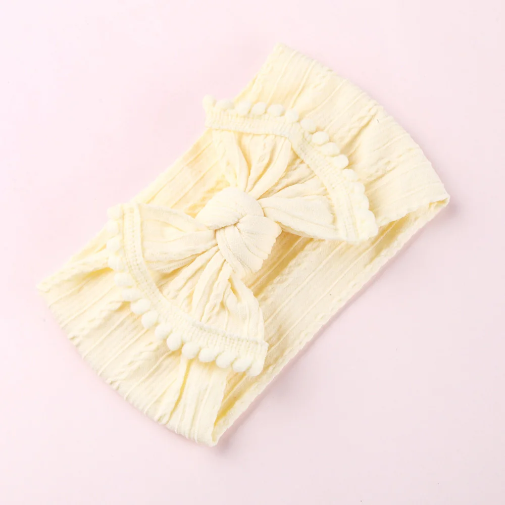 Style H-Ivory И бантом для маленьких девочек нейлоновые оголовья, кабель вязаное нейлоновое головные обручи, помпонами широкий нейлон головная повязка в виде чалмы для волос, для маленькой девочки, аксессуары - Цвет: Style H-Ivory