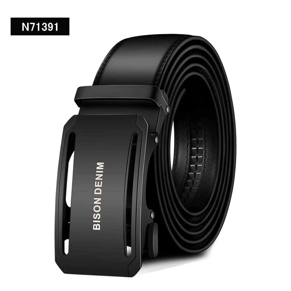 BISON DENIM Genuine Leather Male Belt Black Luxury Strap Belts for Men Cowskin Classic Fashion Pin Buckle men belt N71391