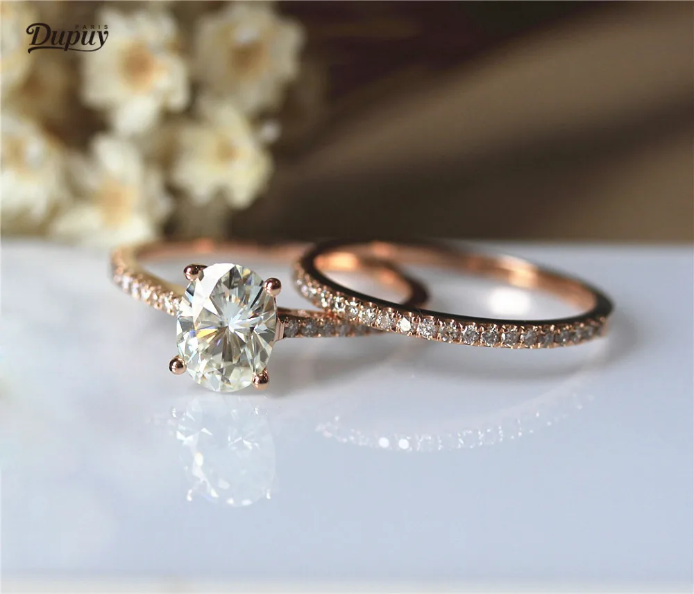 comprar Dupuy Brilhante 6*8mm Oval Para Sempre Clássico Anel Elegante Meia Eternidade Diamantes Anel De Casamento 14 K Ouro Branco Anel De Noivado Conjunto
