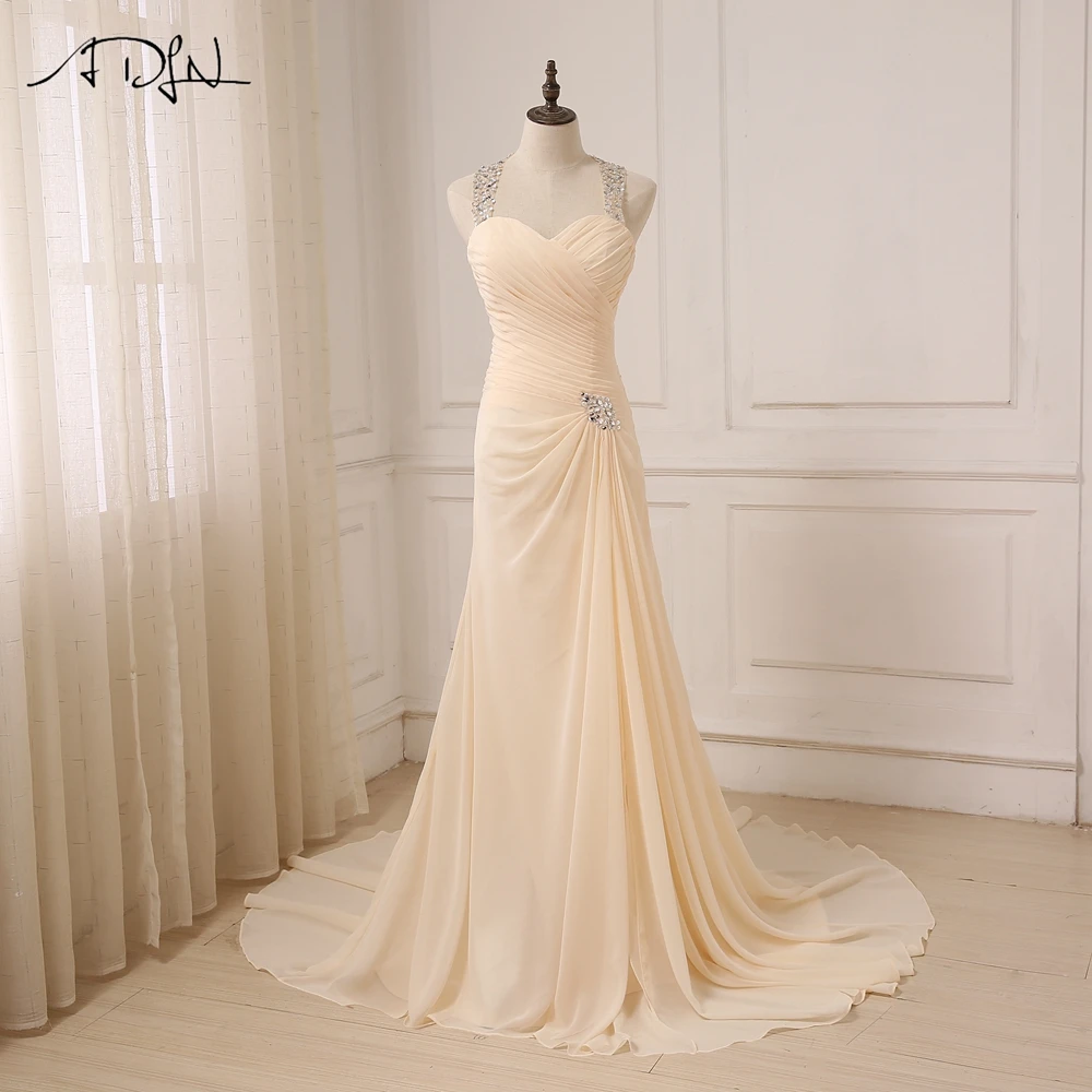ADLN шампанское шифоновые пляжные свадебные платья вышитый бисером халтер без